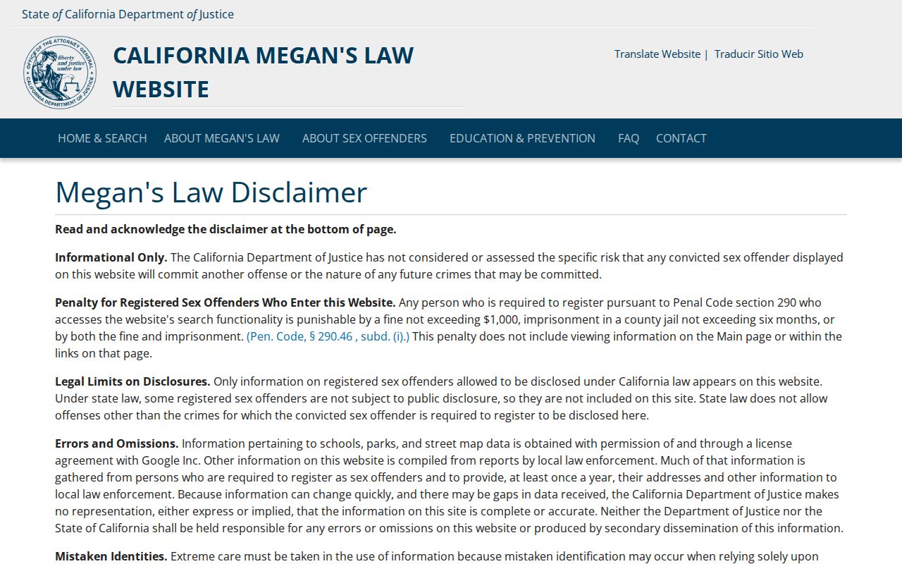 Azusa people search California Megan's Law registry notice