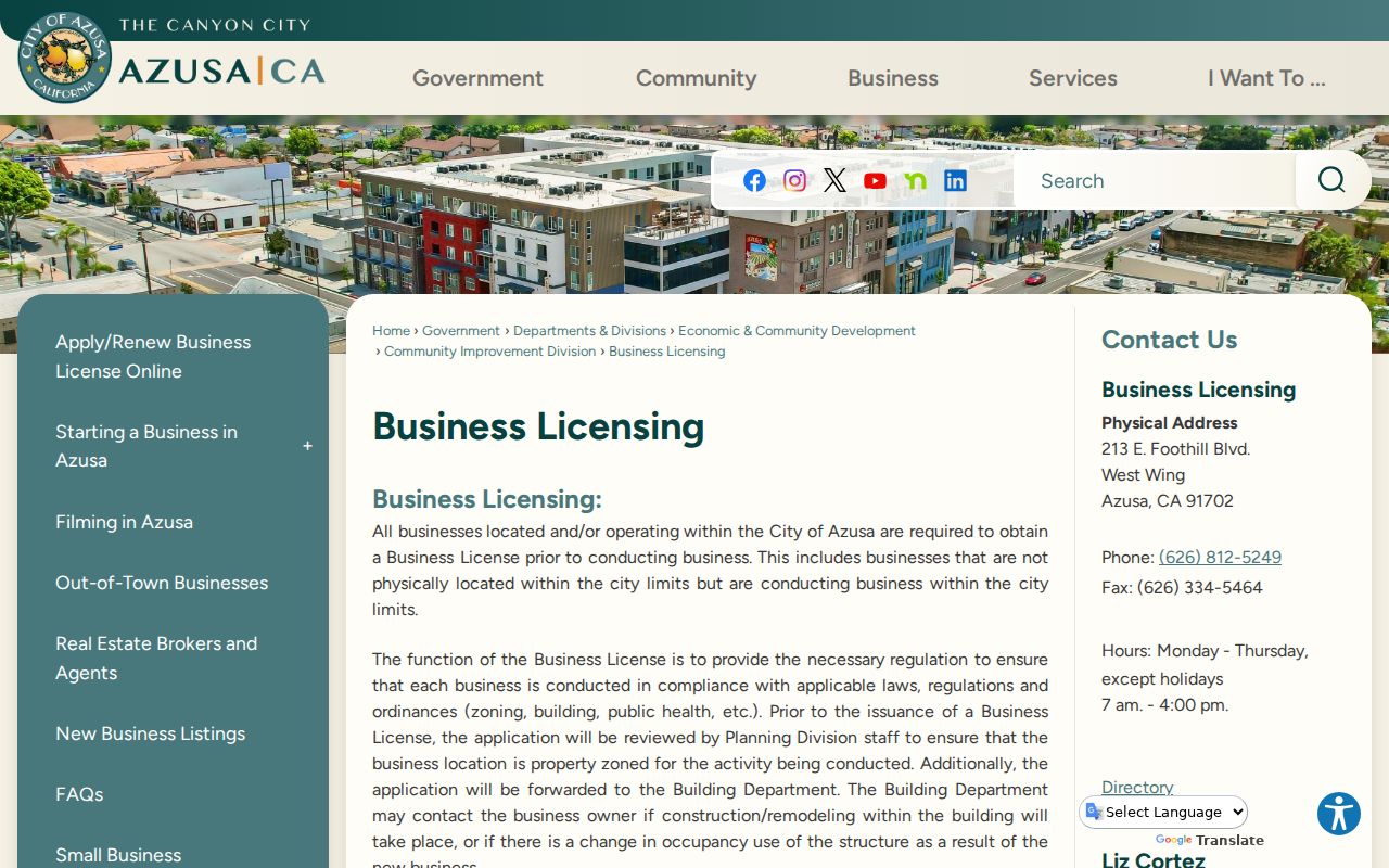 Azusa people directories city business licensing page