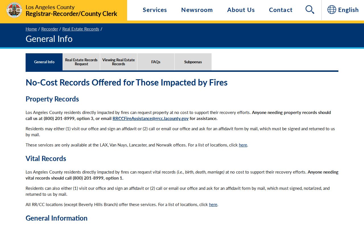 Azusa public records LA County recorder no online index notice