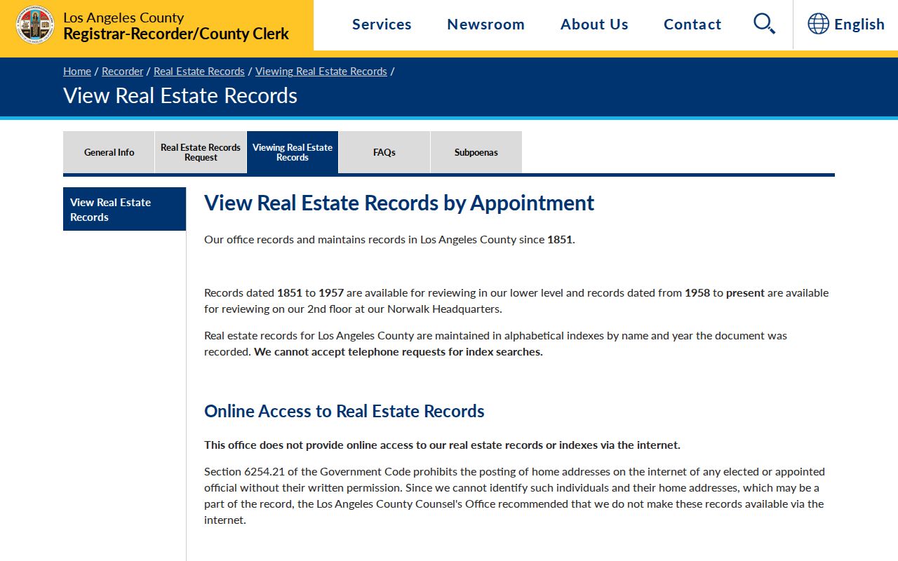 Azusa public records LA County recorder appointment viewing page