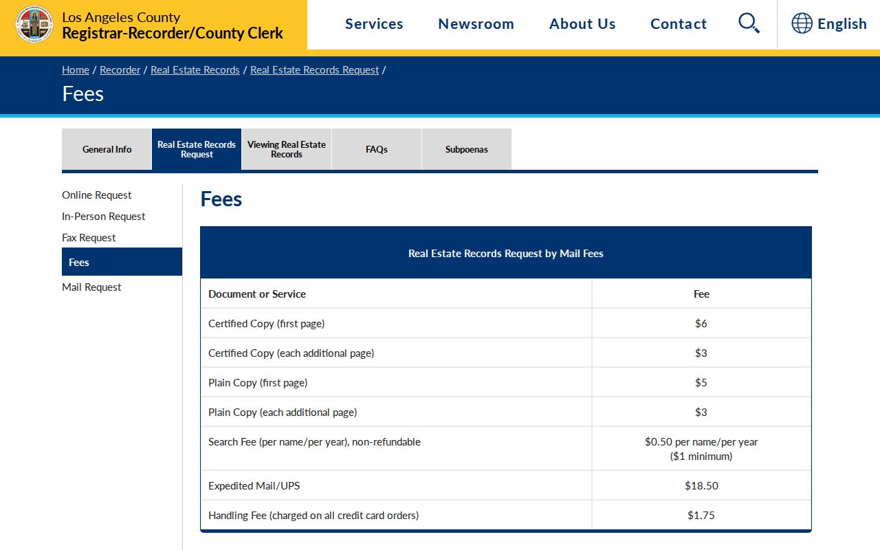 Azusa public records LA County recorder copy fee schedule
