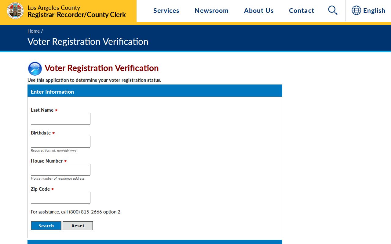 Azusa voter registration records lookup fields on the Los Angeles County status portal